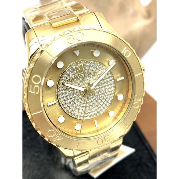 Michael Kors Women's Watch MK6911 Runway Gemmed Quartz 40mm Gold Stainless Steel - Picture 1 of 15